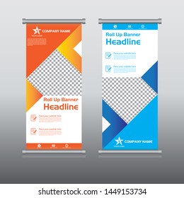 Roll up banner design vertical template. Abstract geometrical shapes. Vector illustrations 