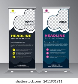 Roll up banner design, vertical banner template design with image space, business stand template.welcome, promotion, exhibition, conferance banner template, vector eps 10,