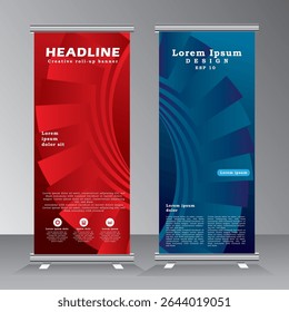 roll up banner design, vertical banner template with red and blue colour, vector eps 10