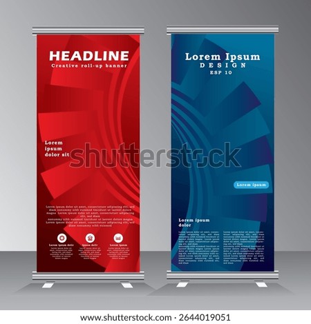 roll up banner design, vertical banner template with red and blue colour, vector eps 10
