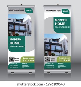 roll up banner design vertical vector template geometric abstract background, brochure flyer banner, business banner, property banner standee design.