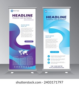 Aufrollen des Bannerdesigns mit Wellen abstrakter Hintergrund, vertikales Vorlagendesign, Aufrollbanner-Design, vertikale Bannervorlage, Vektoreps10 
