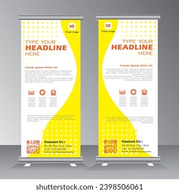Roll up banner design, yellow color roll up banner template, 