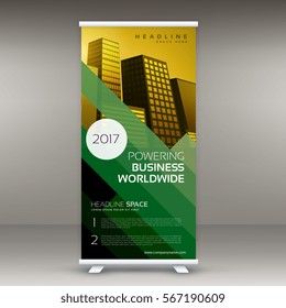 roll up banner design in yellow and green color for presentation
