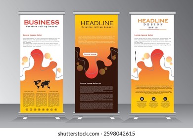 Roll up banner design, yellow and orange color roll up banner template, X-banner, standee, stand banner, vetical banner design, vector eps 10