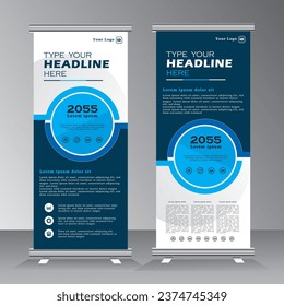 roll up banner design for your business, pull up banner, x banner, welcome standees, vertical blue color banner template, vector eps 10