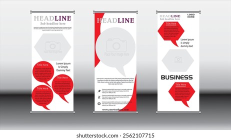 Roll up banner desing red  vetical banner template, roll up bannner for project, event, presentation, conferance, meeting