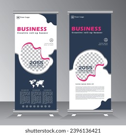 Bannerdesign aufrollen, Bannervorlage mit abstraktem Hintergrund, vertikale Bannervorlage, Vektoreps10