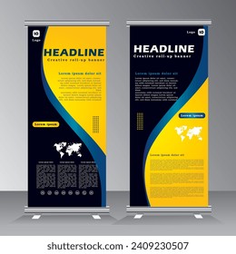 roll up banner desing, roll up banner template with yellow background, roll up banner template with blue background, vertical banner template, vector eps 10