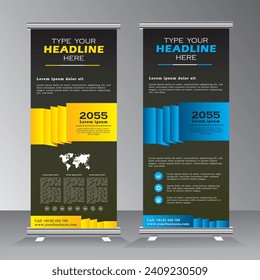 roll up banner desing, roll up banner template with yellow background, roll up banner template with blue background, vertical banner template, vector eps 10