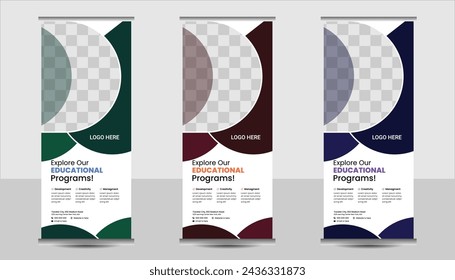 Roll up banner Education, Roll up banner, Education Roll Up Template, Vector x Banner, 3 colors Banner Template