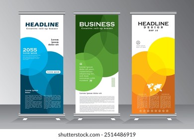 Roll up banner for events and print ready design, stand banner design, Business roll up banner design template, Geometric shape vertical banners design, vector eps 10