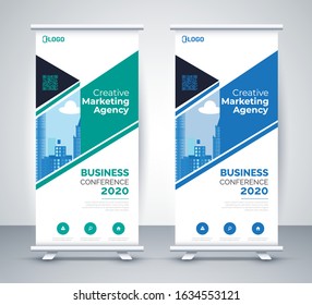 Roll Up Banner flat design template ,Abstract Geometric vertical banner Vector illustration set.
