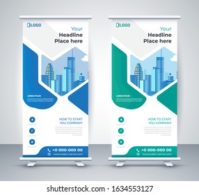 Roll Up Banner flat design template ,Abstract Geometric vertical banner Vector illustration set.