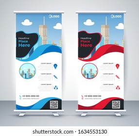 Roll Up Banner flat design template ,Abstract Geometric vertical banner Vector illustration set.