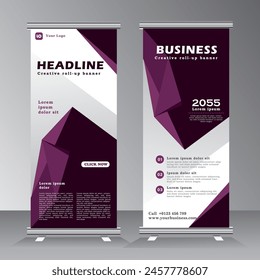 Roll Up Banner flat design template with purple colour, Abstract Geometric banner template Vector illustration set, abstract presentation template, pull up, stand banner,