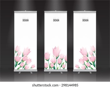 Roll up banner flower stand design. Vector.
