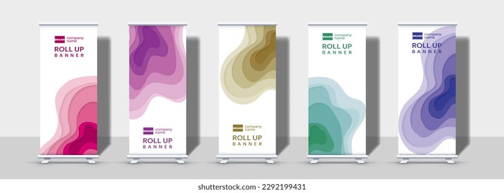 Roll up banner flyer broucher simple modern design colorful lightweight 5 in one illustration