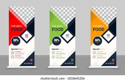 Roll up banner. Food and Restaurant modern Business abstract, infographics Vertical display Trend Rollup and X-banner set, stand, rectangle size ,vector Layout, Poster, leaflet template design.