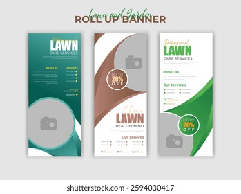 Roll Up Banner for Gardening and Lawn Care Services Professional Landscaping Outdoor Maintenance and Garden Design for a Beautiful and Healthy Green Space.