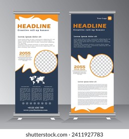 Roll up banner with Geometric design, creative roll-up Orange background, template for photo and text placement, presentations, 