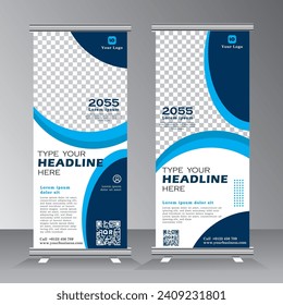 Banner de resumen con diseño geométrico, banner de despliegue con espacio de imagen, fondo azul creativo, plantilla para colocación de fotos y textos, presentaciones