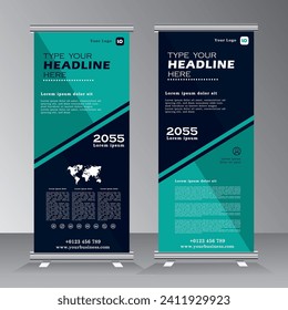 Roll up banner with Geometric design, roll-up banner with image space, creative blue background, template for photo and text placement, presentations,