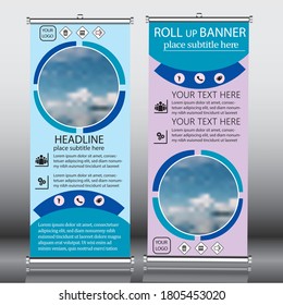 Roll up banner geometric design template vector. Abstract background, modern x-banner