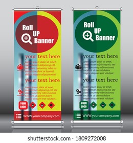 Roll up banner with geometric design template vector. Abstract background, modern x-banner