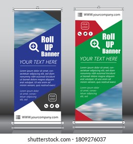 Roll up banner with geometric design template vector. Abstract background, modern x-banner