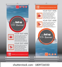 Roll up banner geometric design template vector. Abstract background, modern x-banner