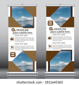 Roll up banner with geometric design template vector. Abstract background, modern x-banner