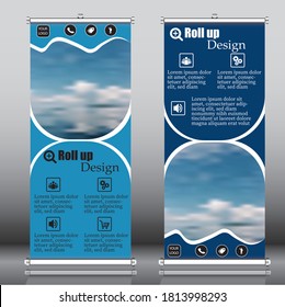 Roll up banner with geometric design template vector. Abstract background, modern x-banner