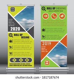 Roll up banner geometric design template vector. Abstract background, modern x-banner