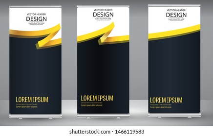 Roll up banner golden line wave standee business brochure template design. Vertical Abstract colorful geometric texture background Can be adapt to Brochure, Report, Magazine, Poster.