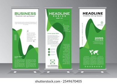 Roll up banner in green print ready colors, Eco, green concept roll up banner tempate, vertical banner design for business, vector eps 10