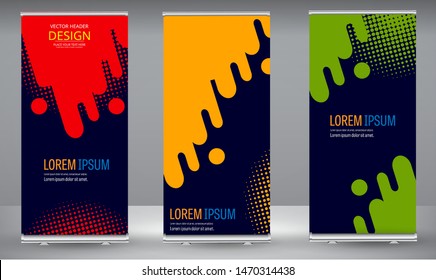 Roll up banner green red yellow shape vector design. standee business brochure template design. Vertical Abstract colorful geometric texture background Can be adapt to Brochure, Report, Magazine.