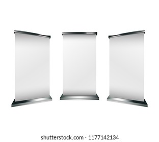 Roll up banner illustration design stand. Commercial vertical placard vector.