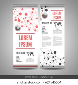 Roll Up banner layout template design with connection background. Flyer or brochure cover design. Stock vector.
