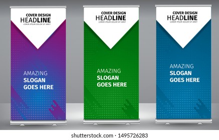 Roll up banner line geomrtric standee business brochure template design. Vertical Abstract colorful geometric texture background Can be adapt to Brochure, Report, Magazine, Poster.