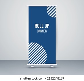 Roll up banner mock up EPS 10 design Vertical Banner Design Signboard Advertising Brochure Flyer Template Vector, Layout Background, Blue background circular modern design 