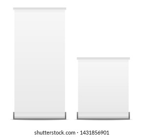 Roll up banner mockup isolated on white background. White blank Roll Up Display Banner Stand Template. 