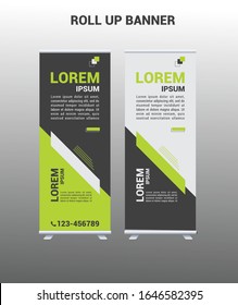 Roll up banner, modern design, grey, lime green, futuristic, minimalist, elegant, simple.