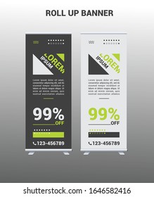 Roll up banner, modern design, grey, lime green, futuristic, minimalist, elegant, simple.