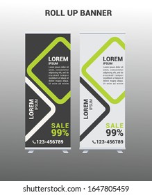 Roll up banner, modern design, grey, lime green, futuristic, minimalist, elegant, simple.