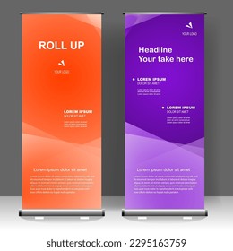 Roll up banner plantilla de diseño moderno, para folletos, negocios, volante, infografías. moderna publicidad de x-banner y banner. ilustración vectorial