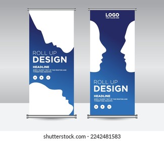 Roll up banner, modern x banner and flag banner design, Human face advertising template. editable vector illustration 