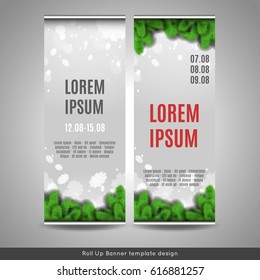 Roll Up banner for New Year or Christmas holidays with snowflakes abstract. background. Stock vector.