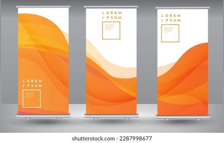 Roll up banner orange geometric standee business brochure template design. Vertical Abstract colorful geometric texture background Can be adapt to Brochure, Report, Magazine, Poster.