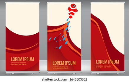 Roll up banner orange line wave standee business brochure template design. Vertical Abstract colorful geometric texture background Can be adapt to Brochure, Report, Magazine, Poster.